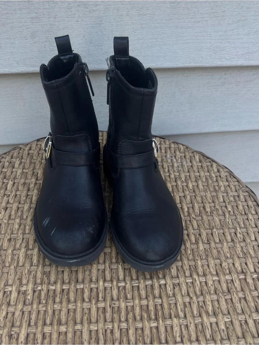 DKNY Girls Black Moto Combat Ankle Boots Side-Zip Buckle Size: Kids / Youth 12